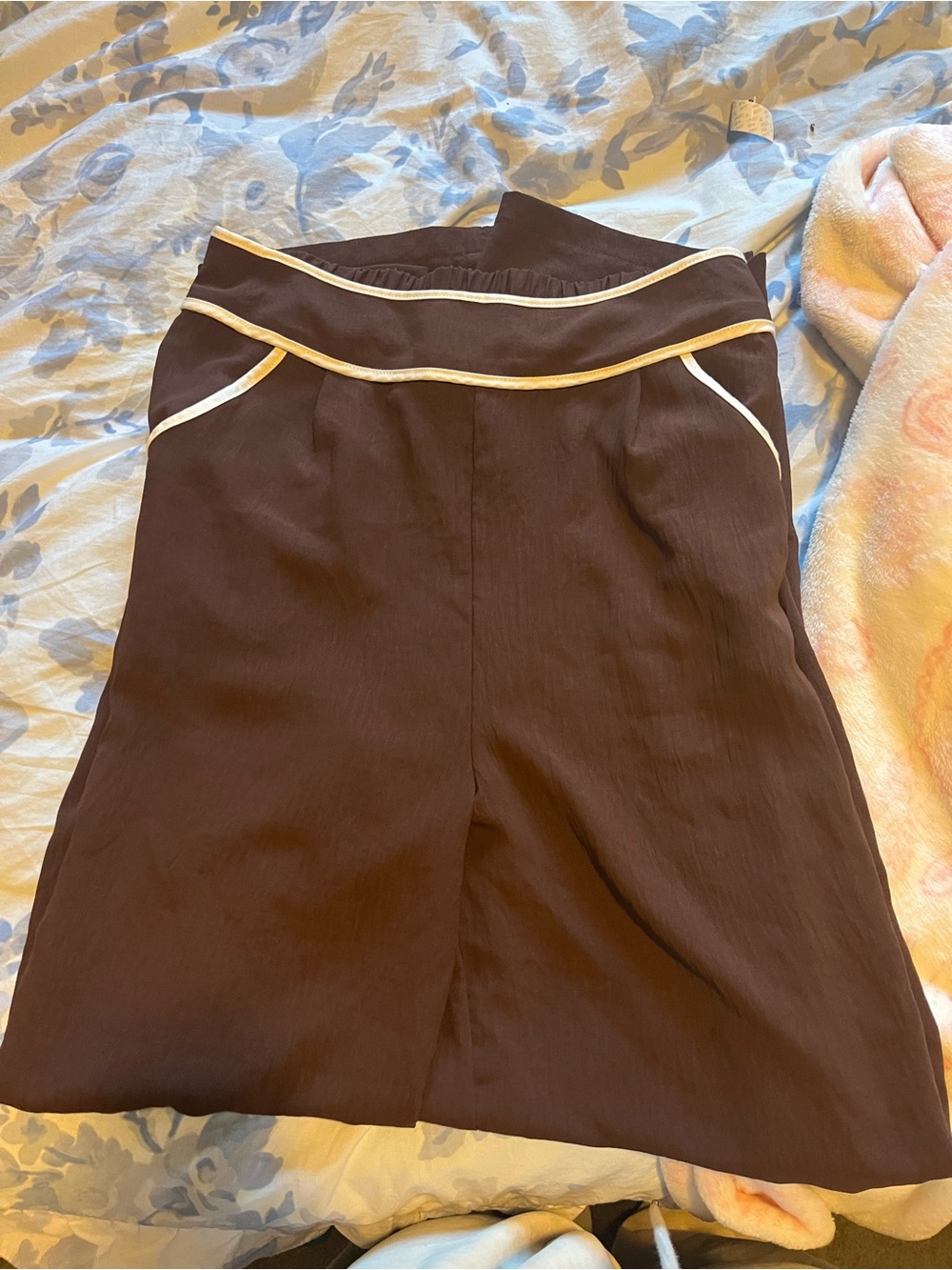 Sienna Sky Brown Wide-Leg Pants with Cream Trim